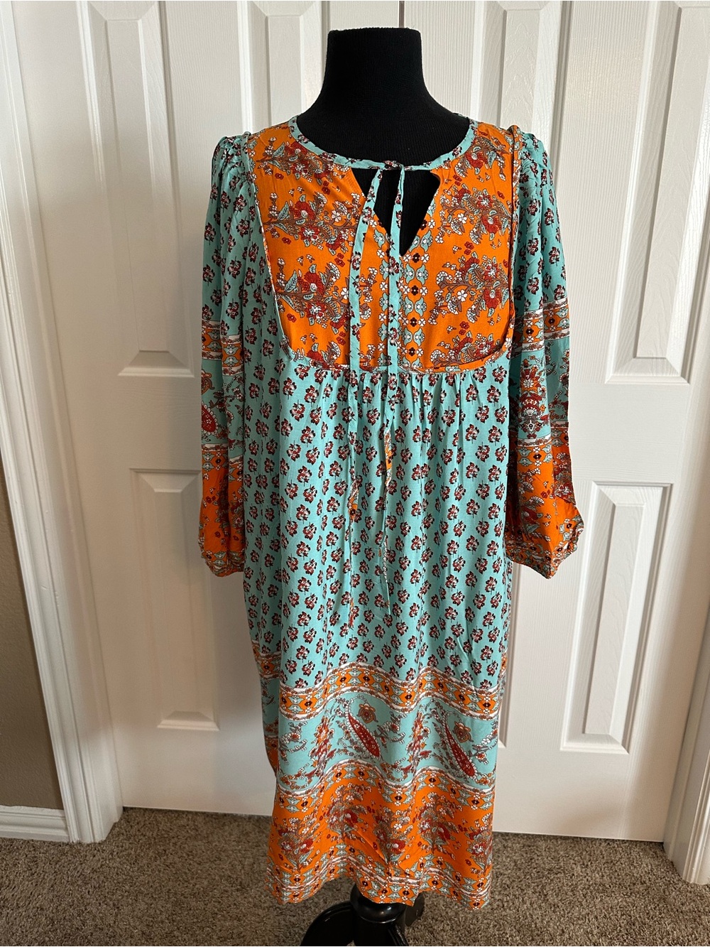 SL Fashions Teal and Orange Boho Floral Midi Dress